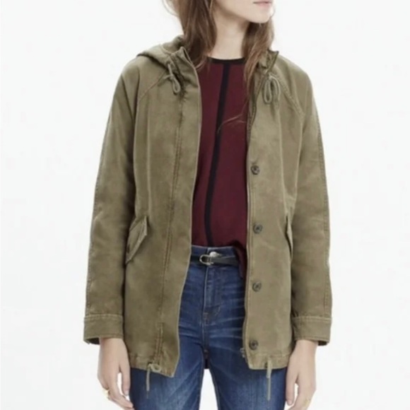 Madewell Brimwell Washed Army Green Hooded Parka Jacket - Picture 2 of 9